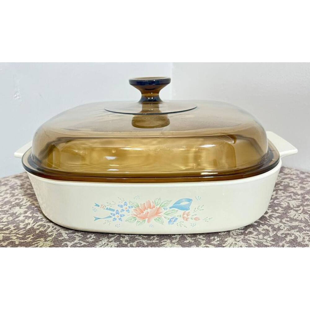 CorningWare A-10-B 2.5L Country Bouquet Casserole w/ Pyrex Lid – USA VTG